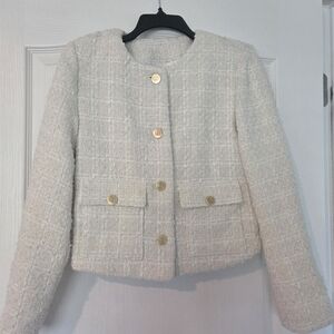 Women's Cream Tweed Button-Front Jacket with Gold Buttons